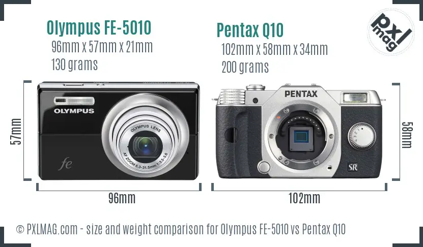 Olympus FE-5010 vs Pentax Q10 size comparison