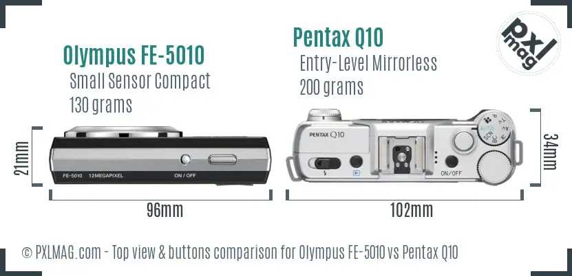 Olympus FE-5010 vs Pentax Q10 top view buttons comparison