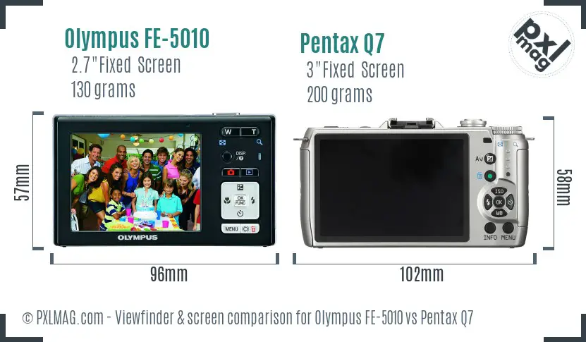 Olympus FE-5010 vs Pentax Q7 Screen and Viewfinder comparison