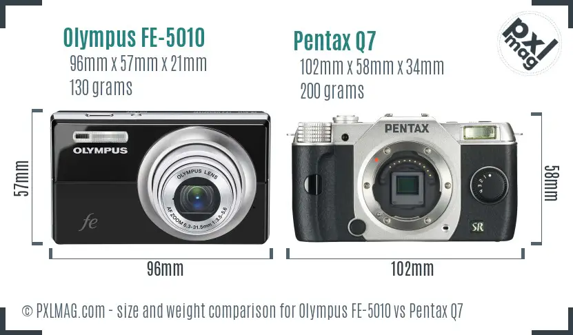 Olympus FE-5010 vs Pentax Q7 size comparison