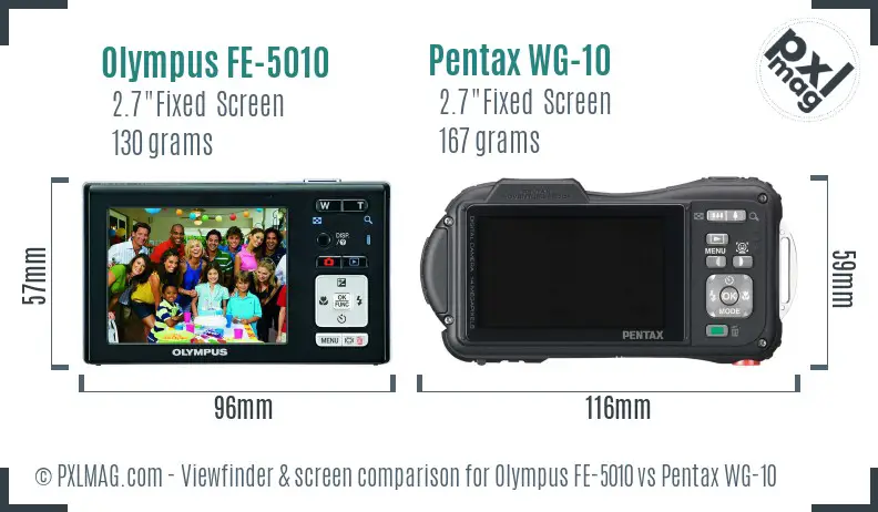 Olympus FE-5010 vs Pentax WG-10 Screen and Viewfinder comparison