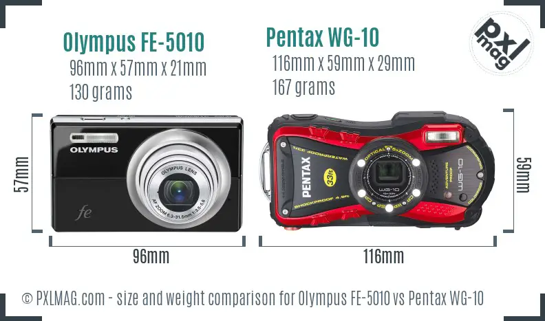 Olympus FE-5010 vs Pentax WG-10 size comparison