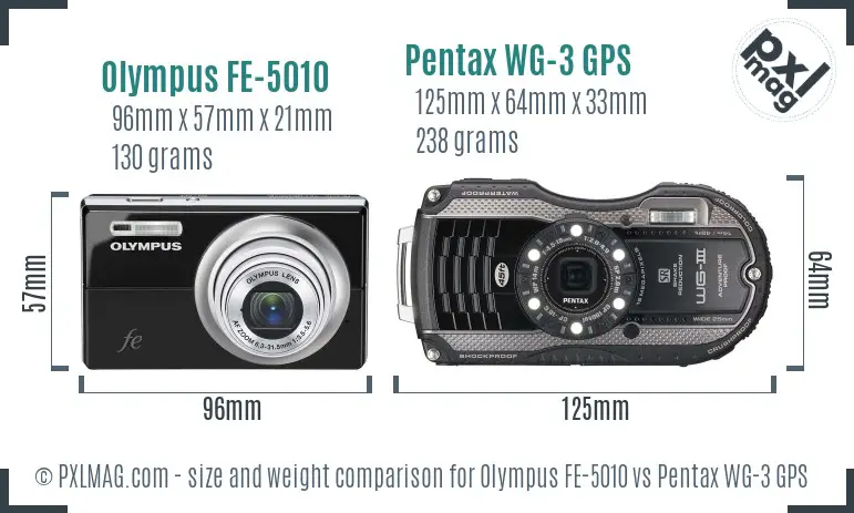 Olympus FE-5010 vs Pentax WG-3 GPS size comparison