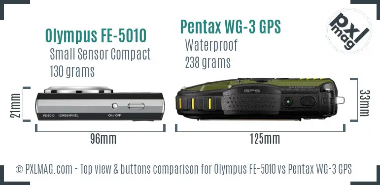 Olympus FE-5010 vs Pentax WG-3 GPS top view buttons comparison