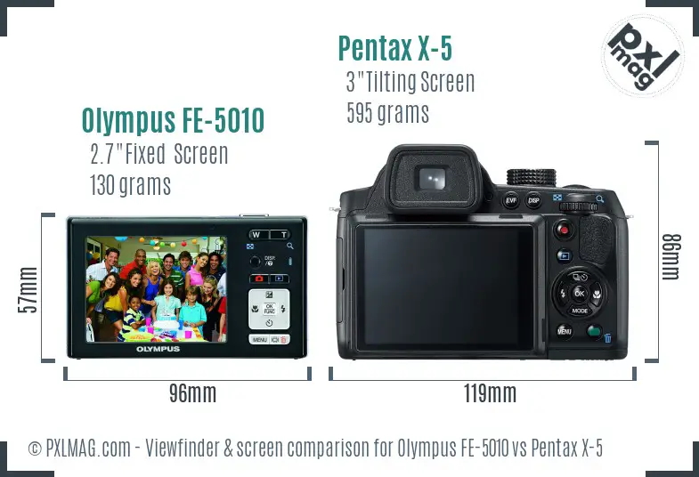 Olympus FE-5010 vs Pentax X-5 Screen and Viewfinder comparison Olympus FE-5010 vs Pentax X-5 Screen and Viewfinder comparison