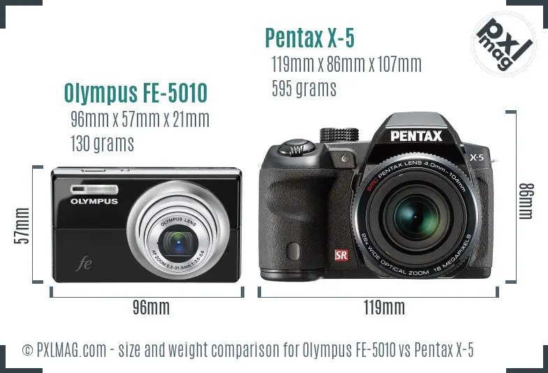 Olympus FE-5010 vs Pentax X-5 size comparison Olympus FE-5010 vs Pentax X-5 size comparison