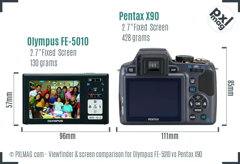 Olympus FE-5010 vs Pentax X90 Screen and Viewfinder comparison