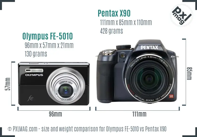 Olympus FE-5010 vs Pentax X90 size comparison