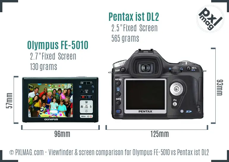 Olympus FE-5010 vs Pentax ist DL2 Screen and Viewfinder comparison