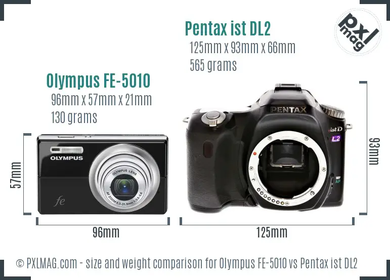 Olympus FE-5010 vs Pentax ist DL2 size comparison
