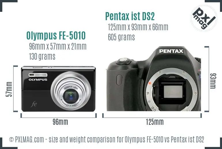 Olympus FE-5010 vs Pentax ist DS2 size comparison