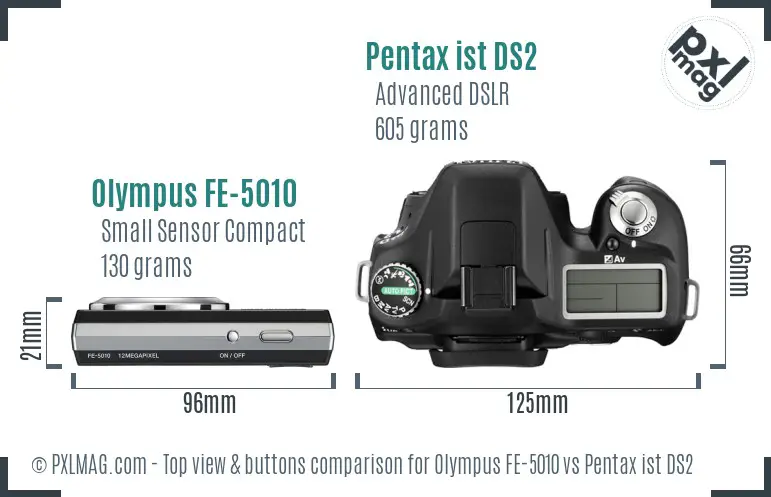 Olympus FE-5010 vs Pentax ist DS2 top view buttons comparison