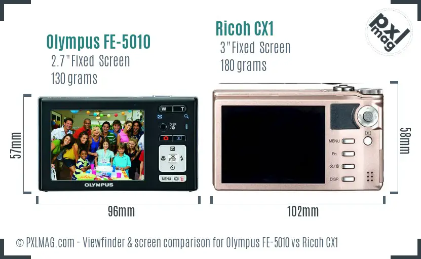 Olympus FE-5010 vs Ricoh CX1 Screen and Viewfinder comparison