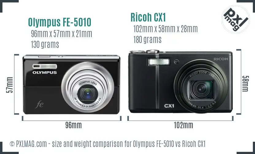Olympus FE-5010 vs Ricoh CX1 size comparison