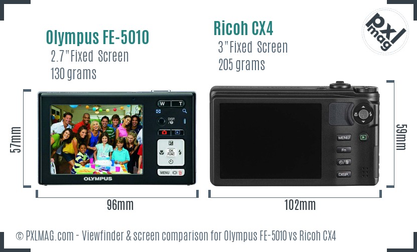 Olympus FE-5010 vs Ricoh CX4 Screen and Viewfinder comparison