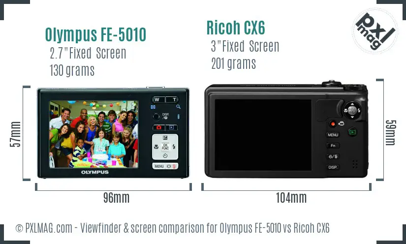Olympus FE-5010 vs Ricoh CX6 Screen and Viewfinder comparison