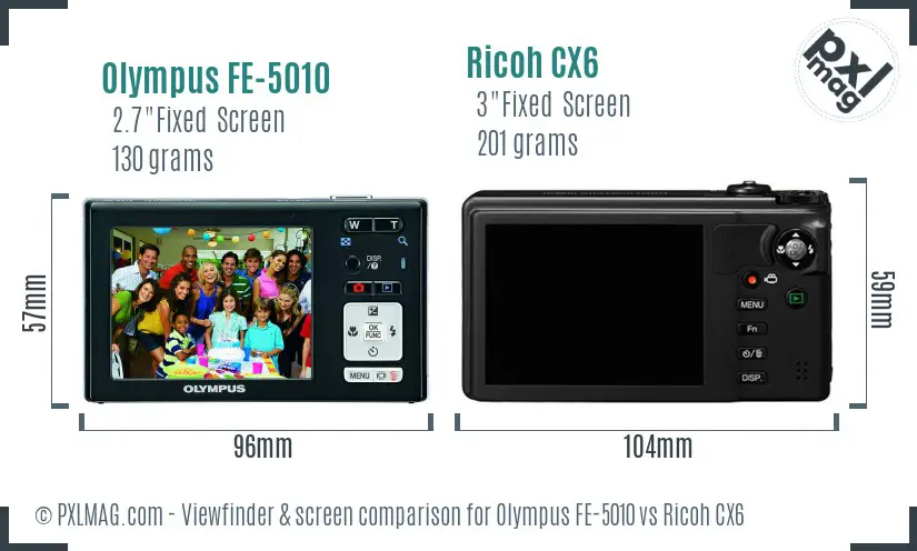 Olympus FE-5010 vs Ricoh CX6 Screen and Viewfinder comparison Olympus FE-5010 vs Ricoh CX6 Screen and Viewfinder comparison