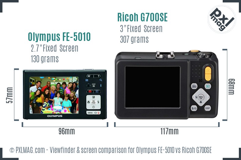 Olympus FE-5010 vs Ricoh G700SE Screen and Viewfinder comparison