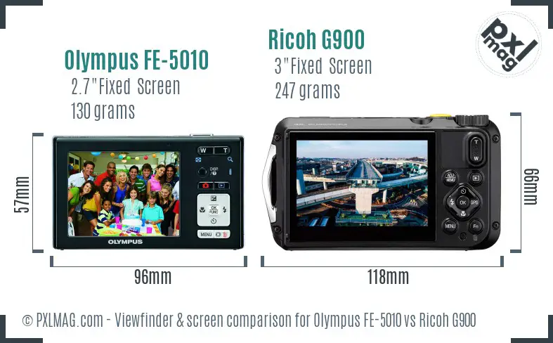 Olympus FE-5010 vs Ricoh G900 Screen and Viewfinder comparison Olympus FE-5010 vs Ricoh G900 Screen and Viewfinder comparison