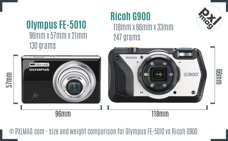 Olympus FE-5010 vs Ricoh G900 size comparison Olympus FE-5010 vs Ricoh G900 size comparison