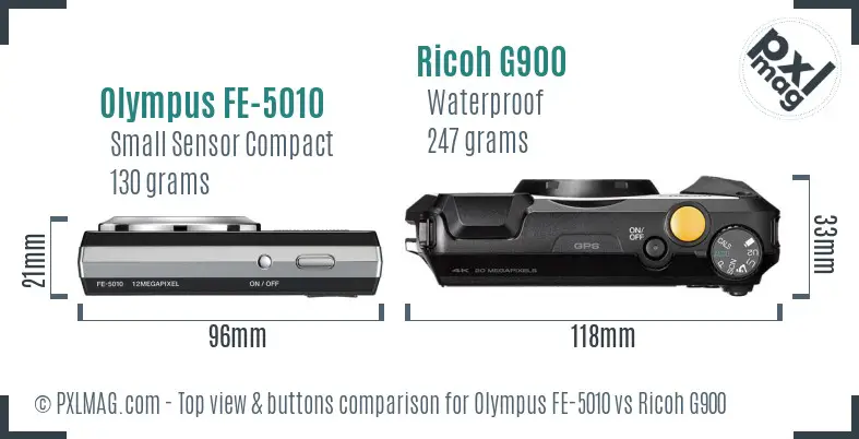 Olympus FE-5010 vs Ricoh G900 top view buttons comparison Olympus FE-5010 vs Ricoh G900 top view buttons comparison