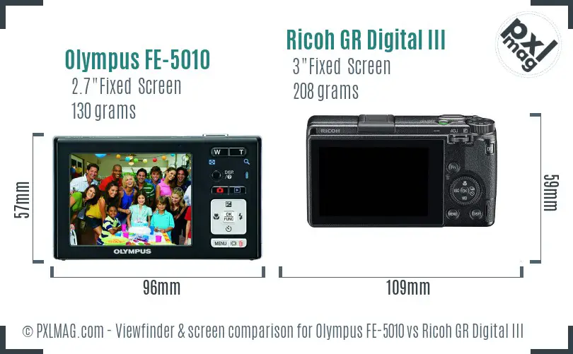 Olympus FE-5010 vs Ricoh GR Digital III Screen and Viewfinder comparison