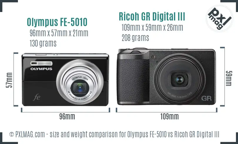 Olympus FE-5010 vs Ricoh GR Digital III size comparison