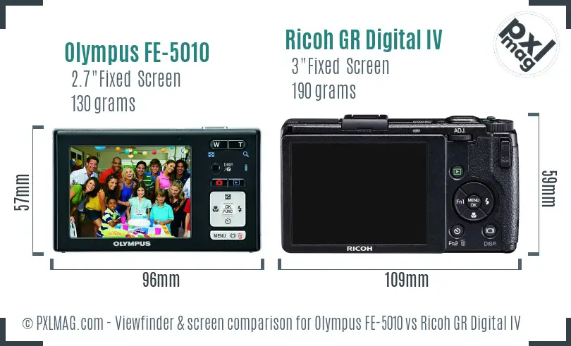 Olympus FE-5010 vs Ricoh GR Digital IV Screen and Viewfinder comparison