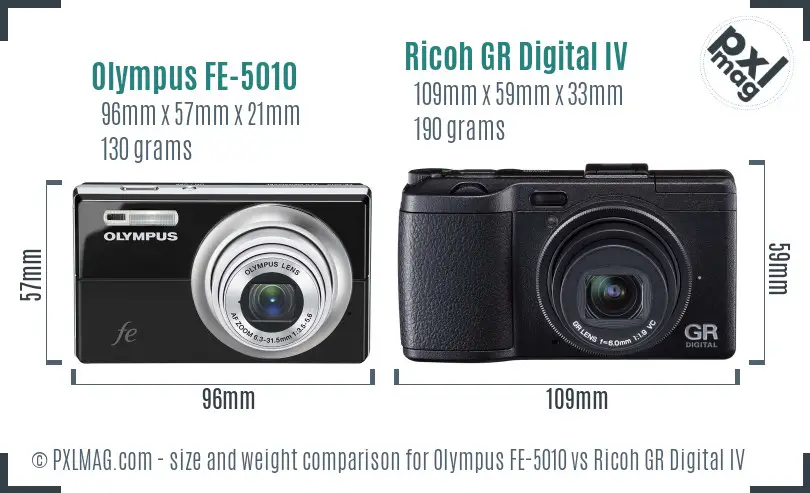 Olympus FE-5010 vs Ricoh GR Digital IV size comparison