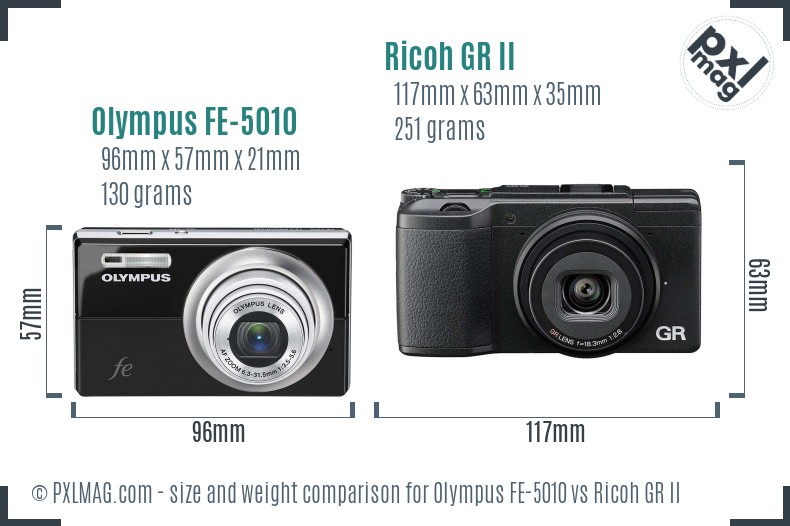 Olympus FE-5010 vs Ricoh GR II size comparison Olympus FE-5010 vs Ricoh GR II size comparison