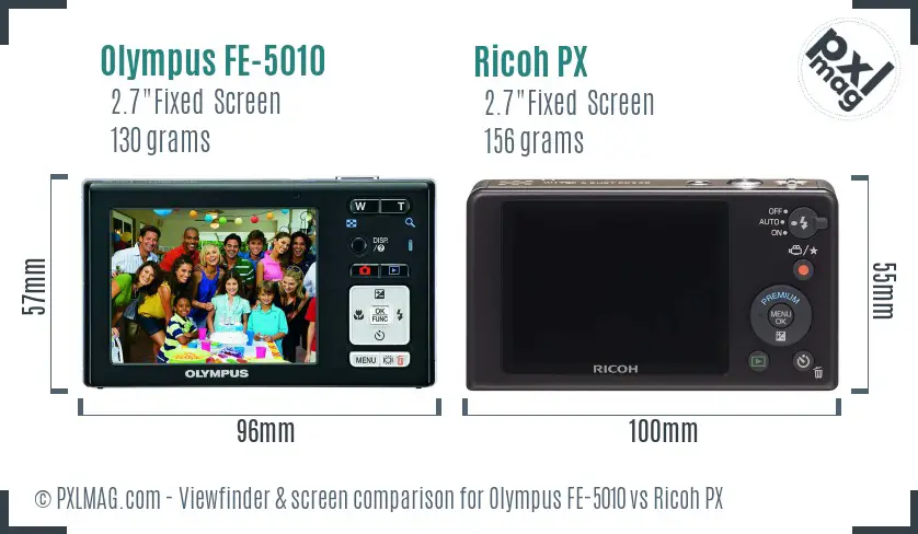 Olympus FE-5010 vs Ricoh PX Screen and Viewfinder comparison Olympus FE-5010 vs Ricoh PX Screen and Viewfinder comparison
