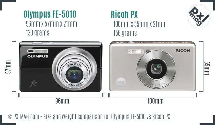 Olympus FE-5010 vs Ricoh PX size comparison Olympus FE-5010 vs Ricoh PX size comparison
