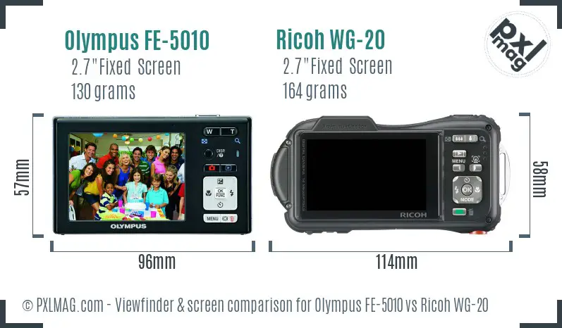 Olympus FE-5010 vs Ricoh WG-20 Screen and Viewfinder comparison