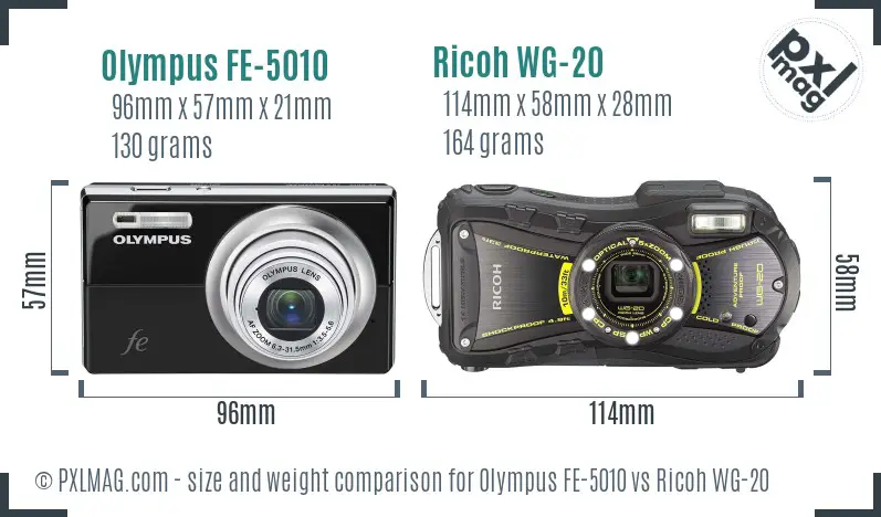 Olympus FE-5010 vs Ricoh WG-20 size comparison