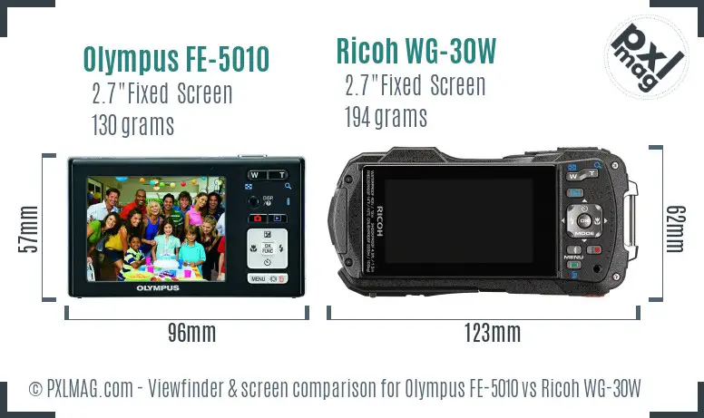Olympus FE-5010 vs Ricoh WG-30W Screen and Viewfinder comparison Olympus FE-5010 vs Ricoh WG-30W Screen and Viewfinder comparison