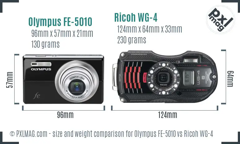 Olympus FE-5010 vs Ricoh WG-4 size comparison