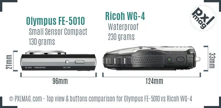 Olympus FE-5010 vs Ricoh WG-4 top view buttons comparison