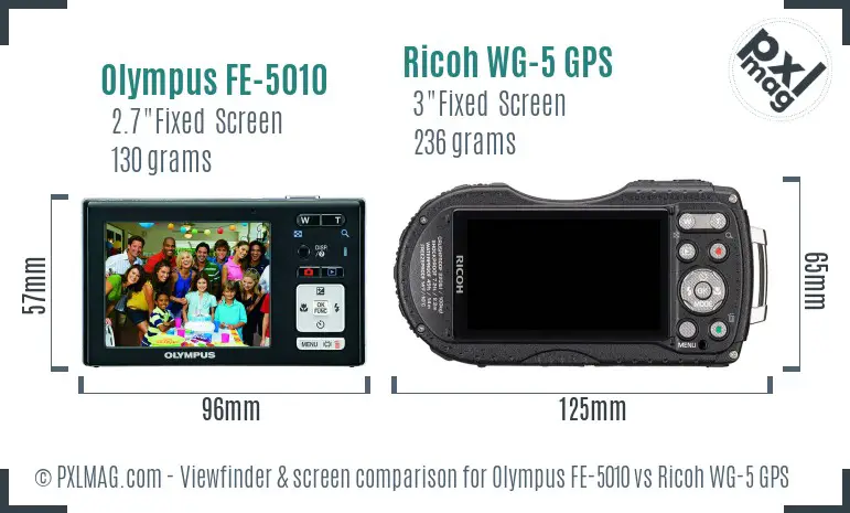 Olympus FE-5010 vs Ricoh WG-5 GPS Screen and Viewfinder comparison