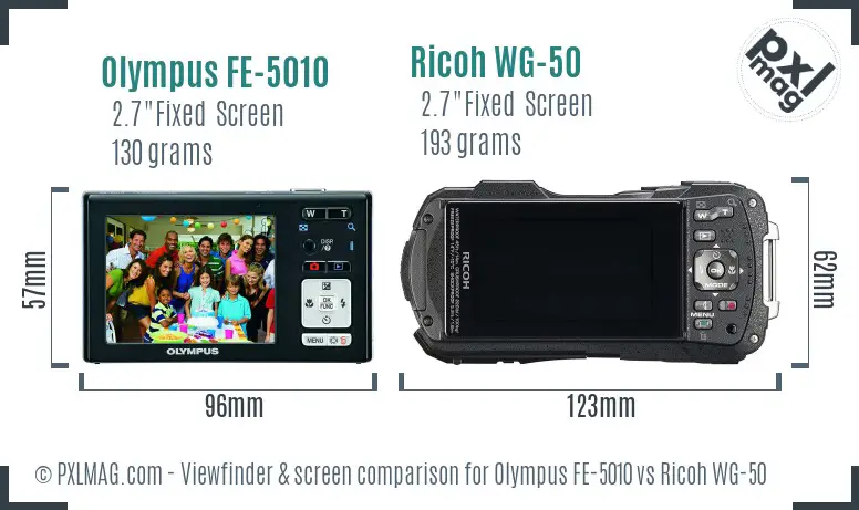 Olympus FE-5010 vs Ricoh WG-50 Screen and Viewfinder comparison