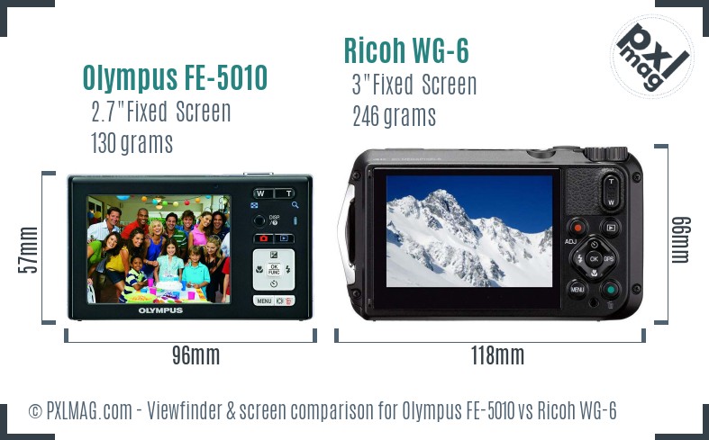 Olympus FE-5010 vs Ricoh WG-6 Screen and Viewfinder comparison