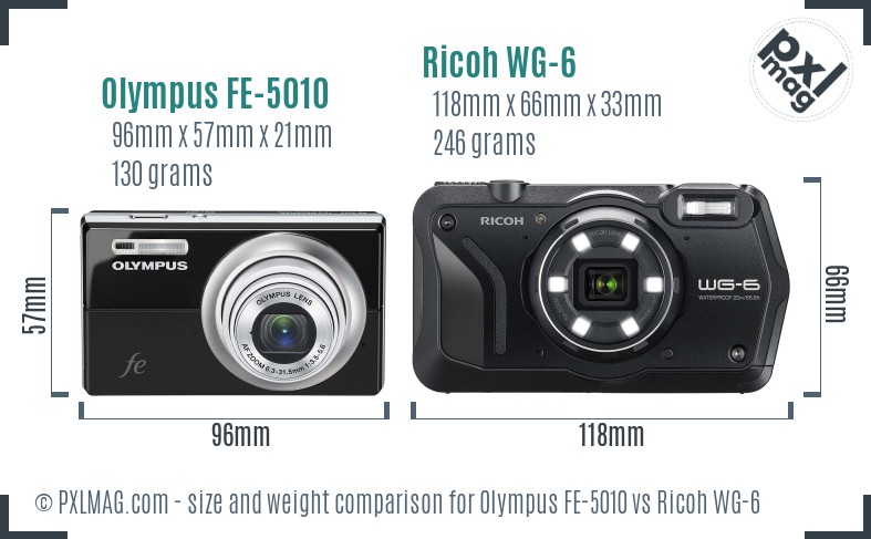 Olympus FE-5010 vs Ricoh WG-6 size comparison