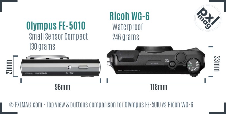 Olympus FE-5010 vs Ricoh WG-6 top view buttons comparison