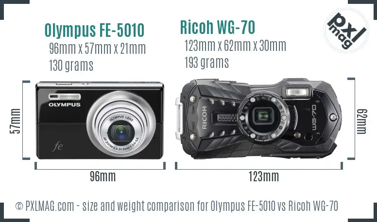 Olympus FE-5010 vs Ricoh WG-70 size comparison Olympus FE-5010 vs Ricoh WG-70 size comparison