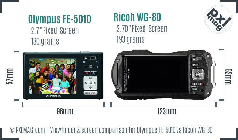 Olympus FE-5010 vs Ricoh WG-80 Screen and Viewfinder comparison
