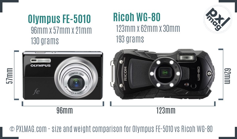 Olympus FE-5010 vs Ricoh WG-80 size comparison