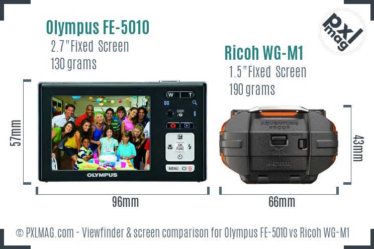 Olympus FE-5010 vs Ricoh WG-M1 Screen and Viewfinder comparison
