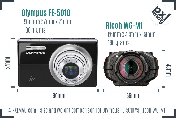 Olympus FE-5010 vs Ricoh WG-M1 size comparison