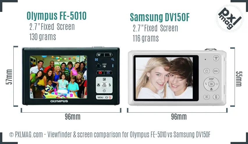 Olympus FE-5010 vs Samsung DV150F Screen and Viewfinder comparison