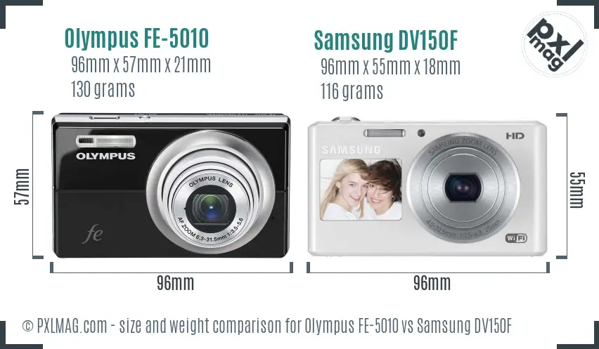 Olympus FE-5010 vs Samsung DV150F size comparison