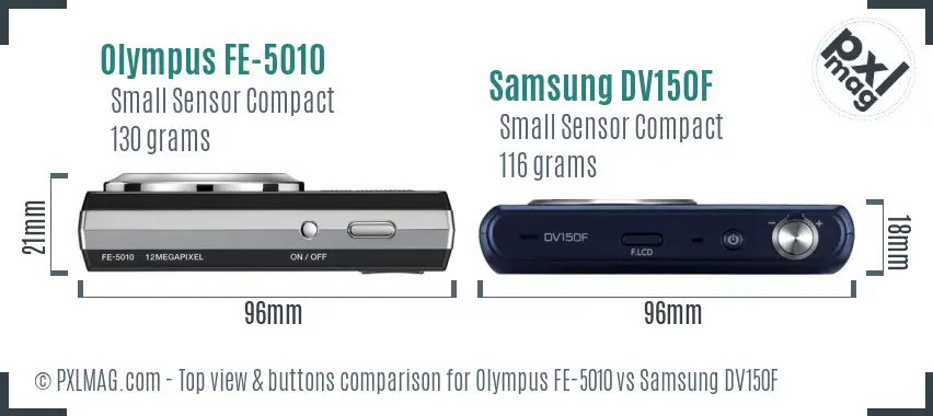 Olympus FE-5010 vs Samsung DV150F top view buttons comparison